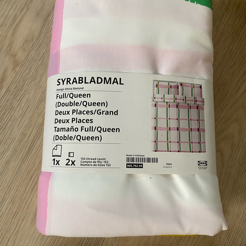 Brand new with tags IKEA queen duvet cover! Pink, yellow, green, and blue!